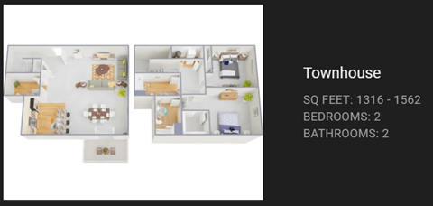Floor plan for 2 beds, 2 baths, 1562 sqft